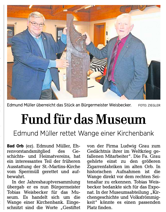 Zeitungsausschnitt: GNZ: Fund für das Museum