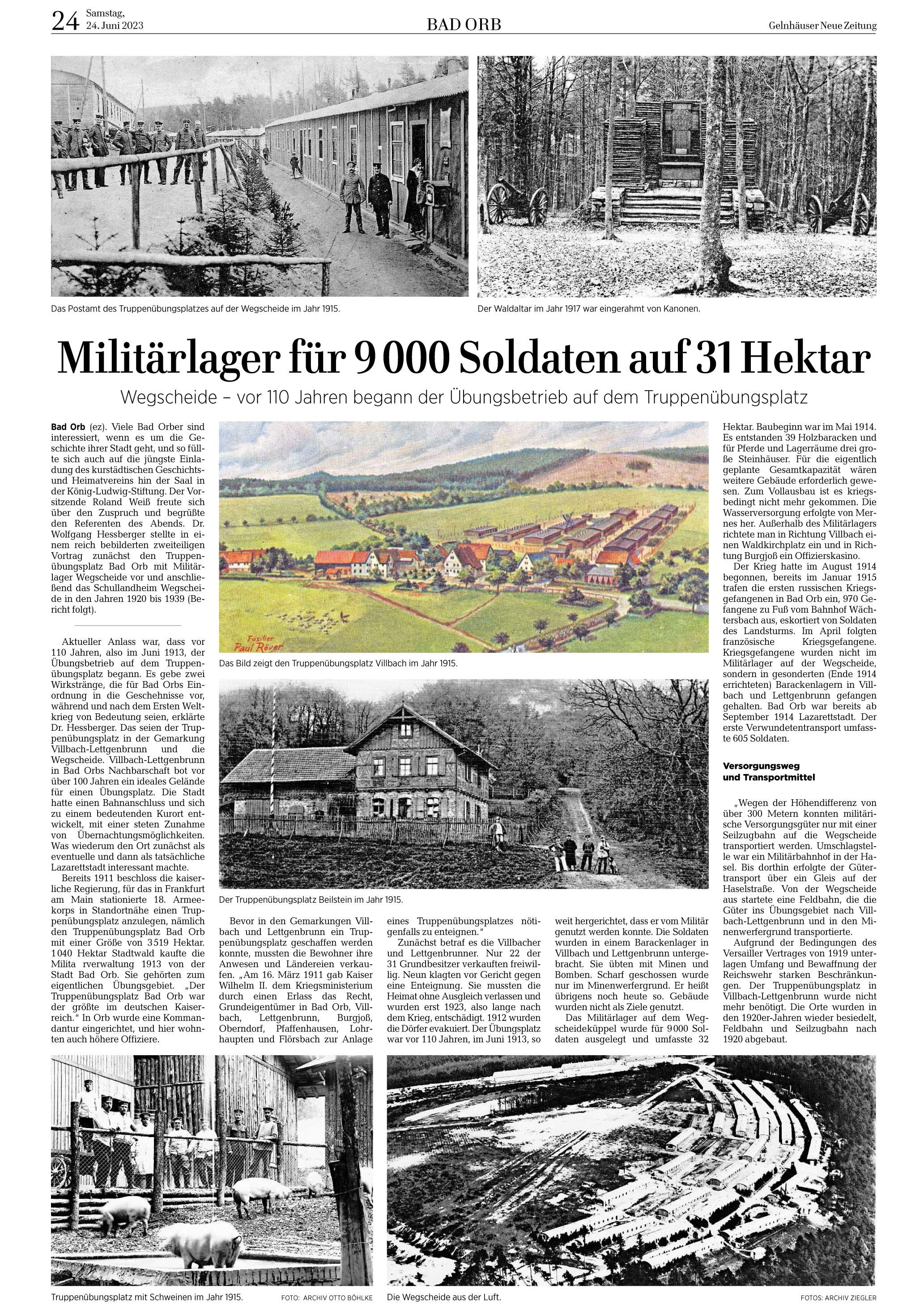 Zeitungsausschnitt: Militärlager für 9.000 Soldaten
